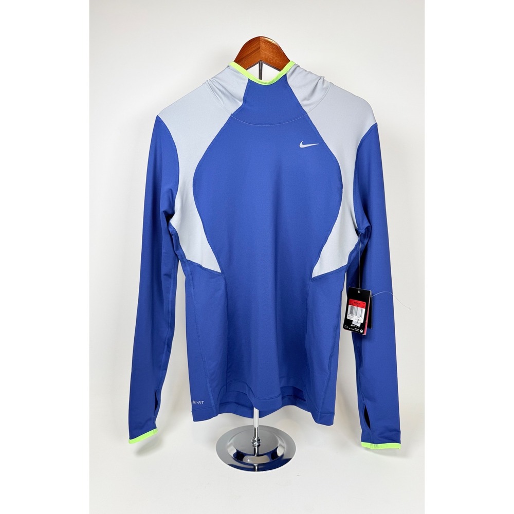 Nike Dri-FIT Running Hoodie Women's Large Blue Volt Thumbhole Colorblock New